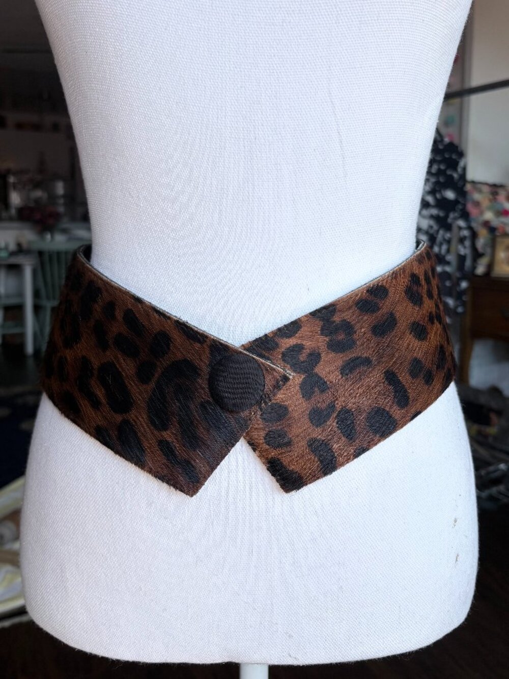 Vintage Late 80s Leopard Faux Fur Wide One-Snap Nava Belt